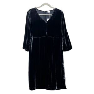 Poetry Size 6 Washed Black Silk Velvet 3/4 Sleeve V-Neck Empire Waist Dress NWT